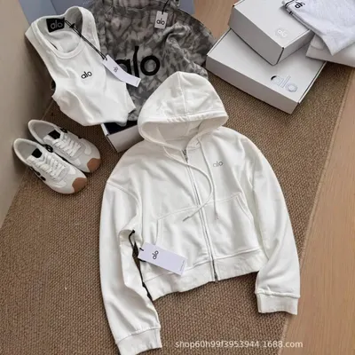 Alo Yoga Zip-Up White Hoodie