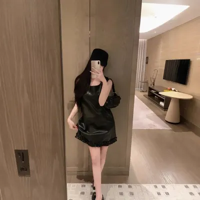 Leather Mini Dress Black Sleeveless Fashion