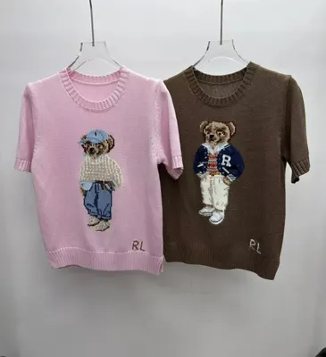 Ralph Lauren Bear Knit Short Sleeve Sweater Pink Casual