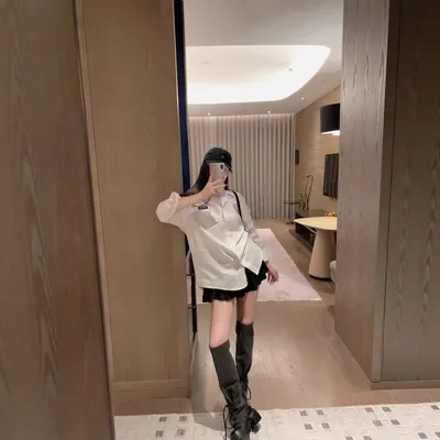 White Oversized Shirt Black Mini Skirt Casual Outfit