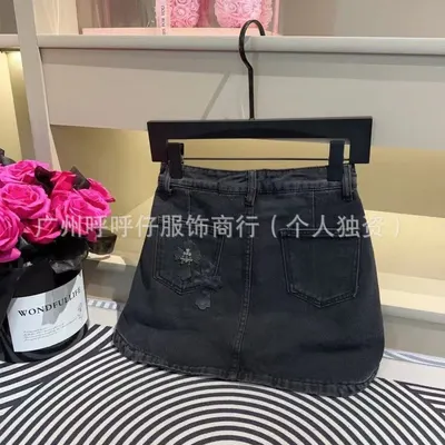 Denim Mini Skirt Black Casual Style