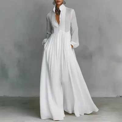 White Long Sleeve Maxi Dress Elegant