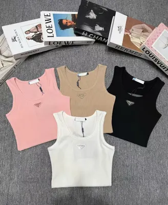 Prada Ribbed Crop Tank Top White Casual