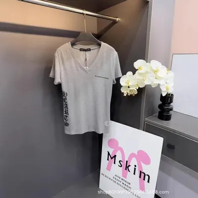 Mskim V-Neck Gray Casual T-Shirt