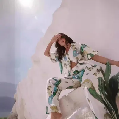 Printed White Floral Lounge Set
