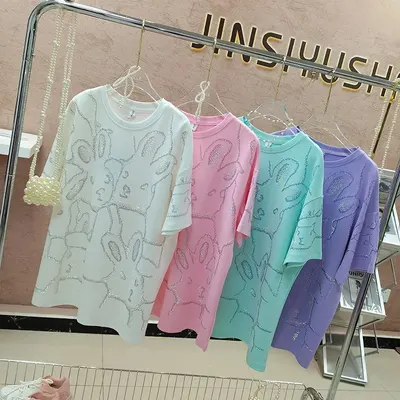 Jinsiyusha Rabbit Print White Casual T-Shirt