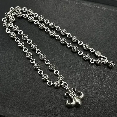 Silver Fleur De Lis Chain Necklace Gothic Style