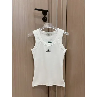 White Embroidered Logo Sleeveless Tank Top