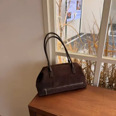 Suede Brown Handbag Classic Style