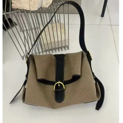 Canvas Shoulder Bag Khaki Minimalist Design
