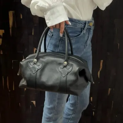 Leather Duffle Black Classic Handbag