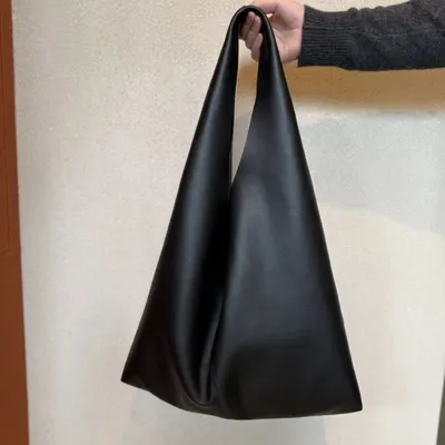 Leather Tote Bag Black Minimalist Style