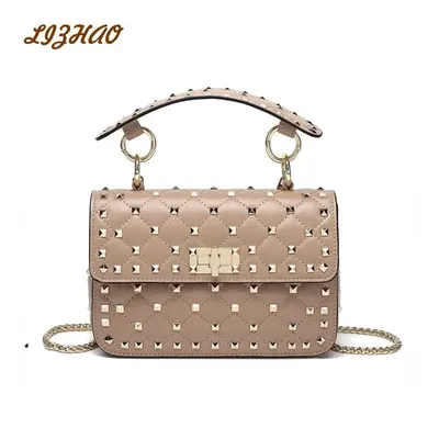 Luzhao Studs Beige Quilted Crossbody Bag