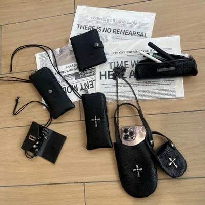 Black Leather Cross Pendant Wallets Set Minimalist Fashion Accessories
