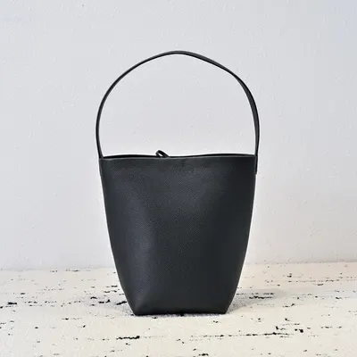 Minimalist Leather Bucket Black Handbag