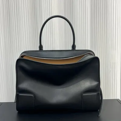 Leather Tote Bag Black Minimalist Style
