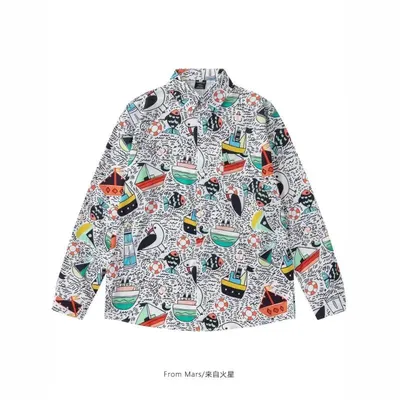 From Mars Printed Long Sleeve White Casual Shirt