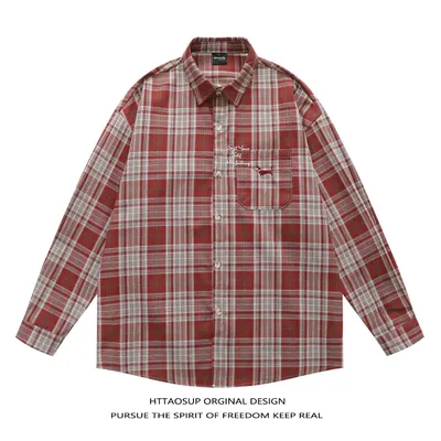 Httaosup Plaid Red Long Sleeve Shirt