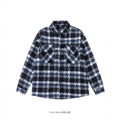 From Mars Plaid Shirt Blue Checkered Casual Shirt