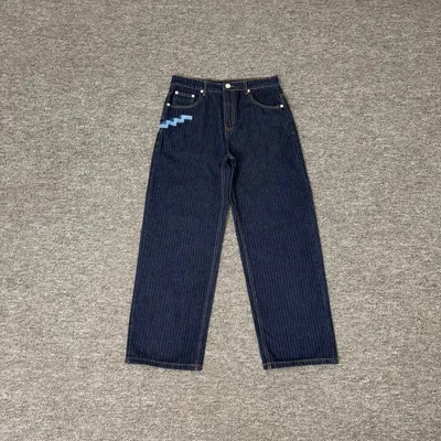 Denim Pinstripe Blue Wide Leg Pants