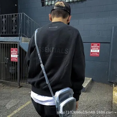 Essentials Black Logo Print Crewneck Sweatshirt