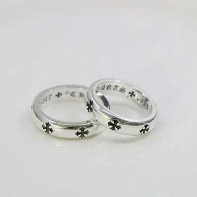 Silver Cross Engraved Ring Set Silver Religious Jewelry
