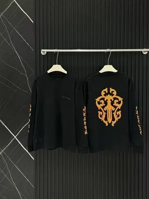 Black Long Sleeve Sweatshirt Gold Embroidery Casual Top