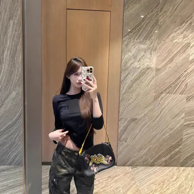 XRP Logo Black Leather Shoulder Bag