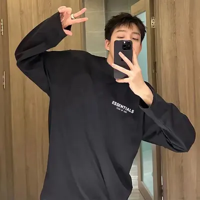 Essentials Black Long Sleeve Casual T-Shirt