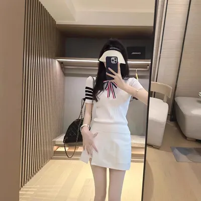 White Knit Dress With Ribbon Detail Casual Outfit