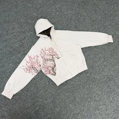 White Cherry Blossom Print Hoodie Casual Sweatshirt