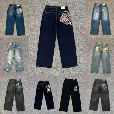 Denim Embroidered Blue Casual Pants