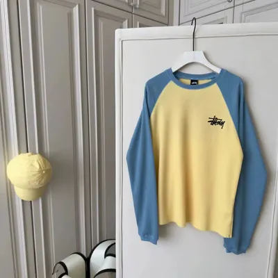 Stussy Long Sleeve Yellow Blue Raglan Tee