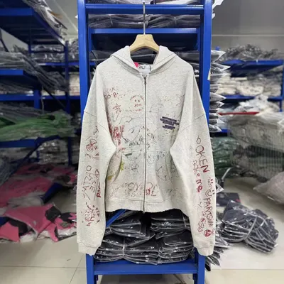 Paly Graffiti Print Gray Zip Hoodie