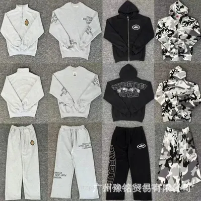 Unisex Hoodie Set Gray Black Camouflage Casual Outfit
