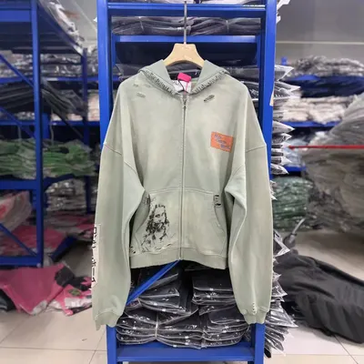 Unisex Green Hooded Zip-Up Sweatshirt