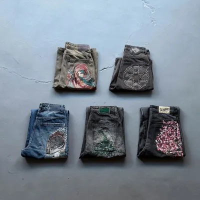 Schylde Embroidered Denim Jeans Multi Color Artistic Pants
