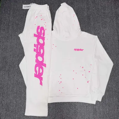 Sp8der Hoodie White Pink Stars Casual Set