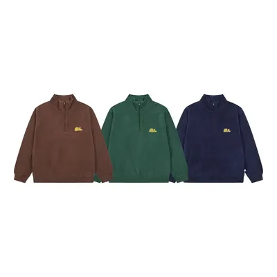 Unisex Fleece Half-Zip Brown Green Navy Casual Sweater