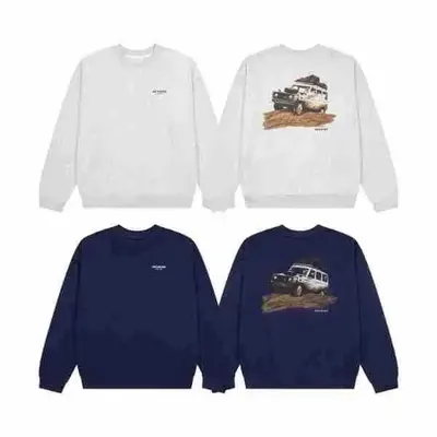 Unisex Sweatshirt White/Navy Car Print Casual Hoodies