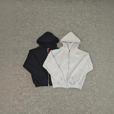 Basic Zip-Up Hoodie Black And Gray Casual Sweatshirt