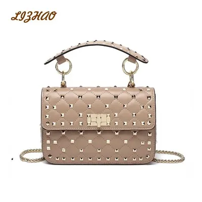 Luzhao Studs Beige Quilted Handbag