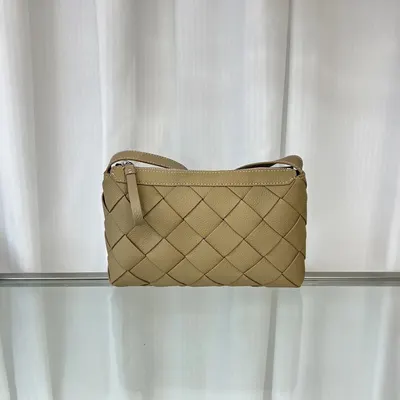 Woven Leather Beige Crossbody Bag