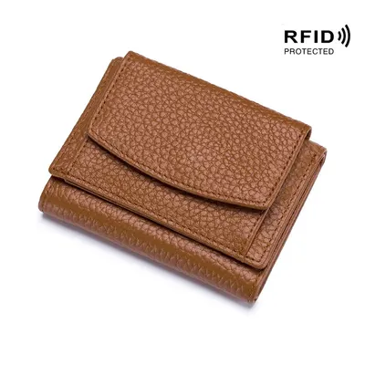 Leather Wallet Brown Compact RFID Protected