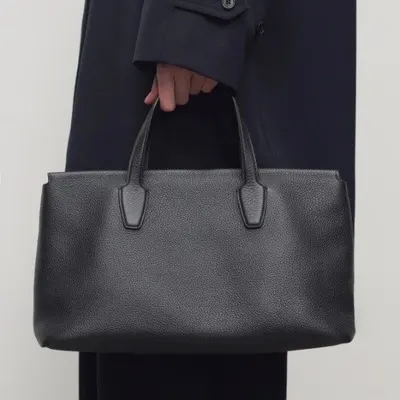 Leather Tote Bag Black Minimalist Style
