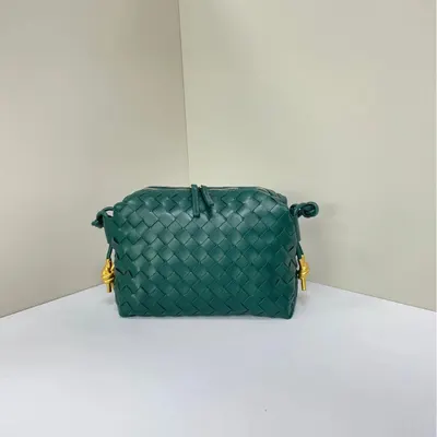 Bottega Veneta Mini Pouch Green Woven Leather Bag
