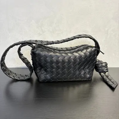 Woven Leather Black Crossbody Bag