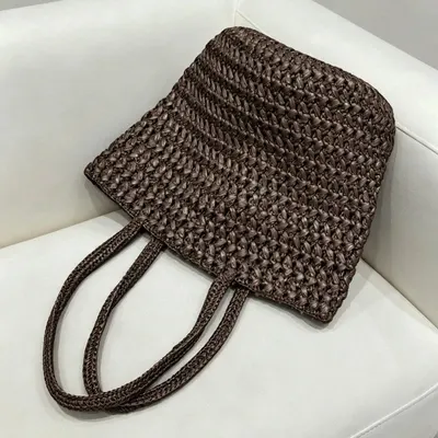 Woven Brown Straw Tote Bag