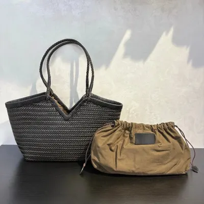Woven Black Tote Bag With Drawstring Pouch