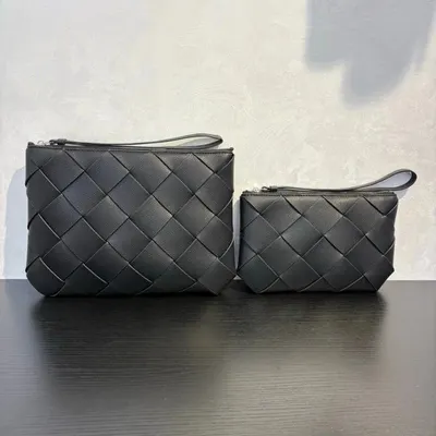 Leather Quilted Black Cosmetic Pouch Set